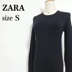 【ザラ】 クルーネック ストレッチ ボタンスリーブ シンプルデザイン 長袖ニット