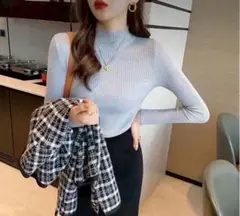 リブニット トップス 韓国 細見え 着痩せ インナー 冬