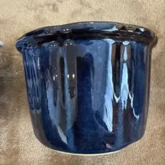 植木鉢 陶器製 2個セット 深青色 縦縞模様