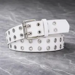 ダブルハトメベルト y2k 白 ダブルピンベルト スタッズベルト グランジ 男女