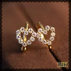 18K ゴールド ハート型 クリスタル フープ ピアス S925 プレゼント