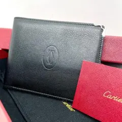 ◆極美品/入手困難◆Cartier 二つ折り財布 マスト ドゥ ブラック レザー