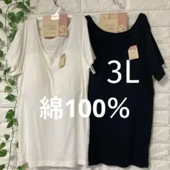 綿100％ カップ付き 半袖(フレンチ袖) 2枚 3L 大きいサイズ ブラック