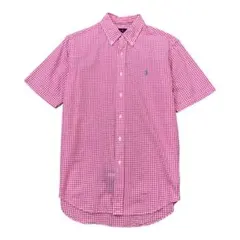 POLO ラルフローレン　半袖シアサッカーシャツ　ギンガムチェック　刺繍ロゴ　Mのサムネイル