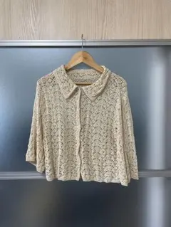 【SELECT MOCA】レースパターンニットショートカーディガン　春夏　シアー