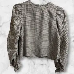 ems exciteエムズエキサイト　チェックカットソー　パフスリーブ　ブラウス