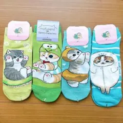 【新品４足セット】サンリオ　モフサンドコラボ　靴下　23〜25cm 水色　緑