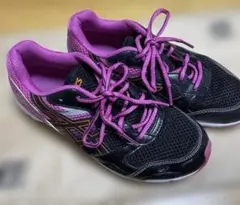 美品 ‼️〘 アシックス〙 キッズ スニーカー 黒×ピンク 23cm