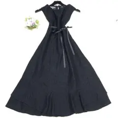ローラアシュレイ 花柄 ロングワンピース UK12 L フレア ブラック