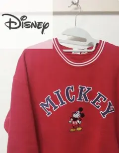 【美品】Disney【ディズニー】ミッキーマウスビッグ刺繍 スウェット　レッド赤