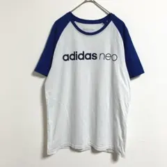 adidas neo ラグランスリーブTシャツ　半袖　青　白　M ジムウェアのサムネイル