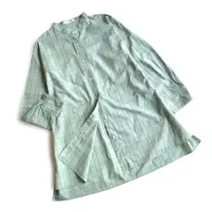 【美品】ショコラフィネローブ　長袖　シャツ　チュニック　バンドカラー　チェック柄