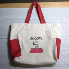 スヌーピー キャンバスバッグ アイボリー/レッド
