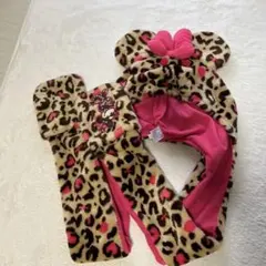 ディズニー ミニー ヒョウ柄 フード付きマフラー マフラーキャップ