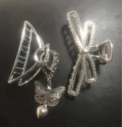【新品】シルバーヘアツメ　ヘアクリップ　バンス　蝶ハート　リボン　アクセサリー