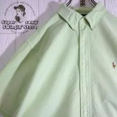 人気 ラルフローレン 半袖シャツ 2XL グリーン ボタンダウン オックス 古着