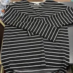 レディース GLACIER M Vネック長袖Tシャツ 黒白ストライプ