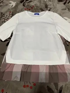 BLUE LABEL 半袖Tシャツ 38 ホワイト/ピンクチェック