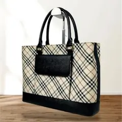 BURBERRY バーバリー レザー キャンバス ノバチェック トートバッグ
