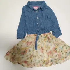 子供服大放出 デニム花柄ドッキングワンピース Y2K