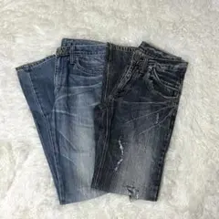 【古着】デニム2点まとめ売り EDWIN ダメージ加工