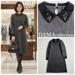 ダーマコレクション ニット ワンピース ロング　襟　ビジュー L