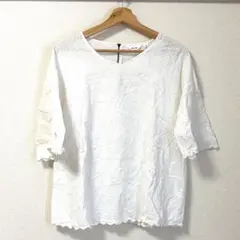 【ニコアンド】⭐ペイズリー刺繍 半袖ブラウス 白(ホワイト) 3/Mゆったりのサムネイル