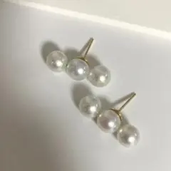 本真珠　天然淡水パール　3連ピアス　誕プレ　母の日　冠婚葬祭　入園入学式卒業式