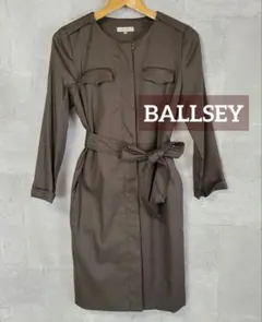 BALLSEY ワンピース 　リボンベルト取り外し可　カーキ色　膝丈