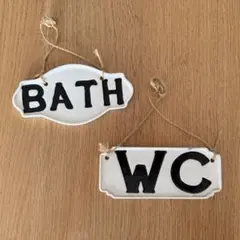 陶器製 ドアプレート BATH WC 2枚セット