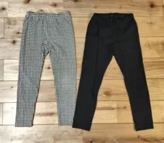 【size120】レギンス2枚セット、チェック柄、白黒、黒無地、ユニクロベビー