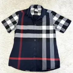 バーバリー　ブラウス　メガチェック　ノバチェック　ネイビー　フリル　L バーバリー ブラウス メガチェック ノバチェック ネイビー フリル L