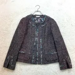 エンスイート【2】桃色系 ノーカラージャケット ツイード ウール混 厚手生地