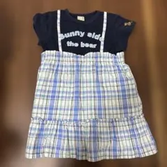 petit main 半袖ワンピース 100cm ネイビー/チェック