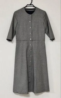 千鳥格子　七分袖 ひざ丈ワンピース