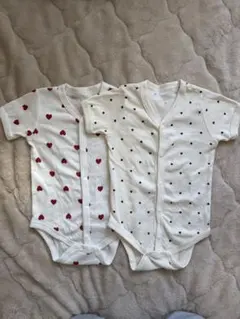 ハート柄　綿半袖ロンパース　80cm