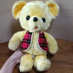 宇山あゆみ　創美社トイ　ユニチカ　黄色いくま　タータンチェック　ぬいぐるみ