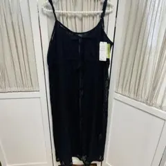花柄レースブラックジレ☆Ｌサイズ☆ロング丈【新品】FLASH BLUE☆