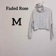 長袖フード付クロップドパーカー 【M】グレー フルジッパー 裏起毛 ショート丈