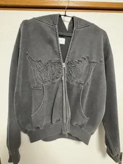 BlessU グレー ジップアップパーカー