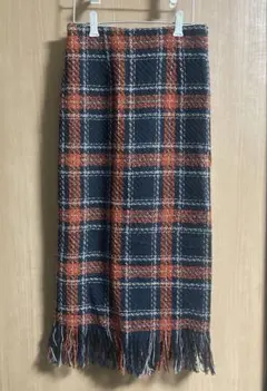 タグ付き チェック ロングスカート タイト