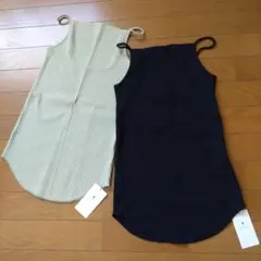 新品未使用 グリーンレーベルリラクシング　エプロンネックテレコキャミソール 2枚