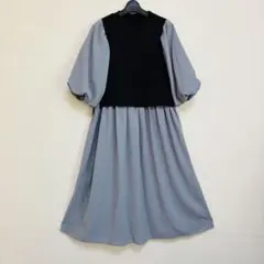 Radarrista レイヤード風ワンピース ブルー　ブラック M