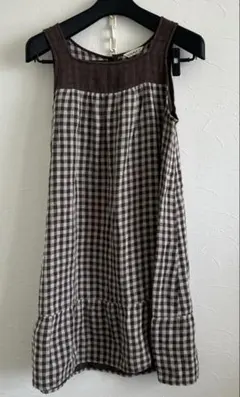 【美品】Samansa Mos2 ギンガムチェック チュニックブラウン 綿麻 F