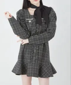 Ank Rouge リボンスカーフ　ツイードレディーワンピース