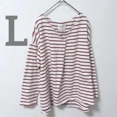 【studio CLIP】長袖カットソー 赤白 ボーダー レディース L