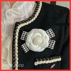 【新品】コサージュ 千鳥柄リボン 椿 ホワイト 白 大人可愛い フォーマル