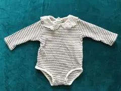 petit main ストライプ レース襟ロンパース 80