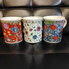 値下げ☆美品　オリエンタルな花柄　マグカップ　コーヒーカップ　3個セット