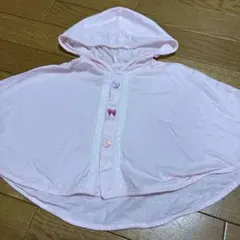 赤ちゃんの城　UVカットベビーフード付きポンチョ　60〜90　ピンク　りぼん